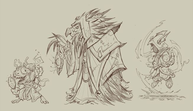 Members of the Kabal. (From left to right: a murloc, an arakkoa and a goblin.)