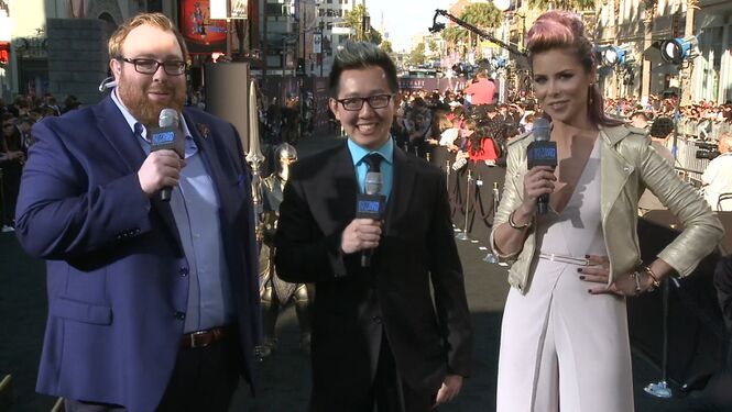 Michele Morrow at the 2016 global premiere of Warcraft, with co-host Jesse Cox and guest Elvine