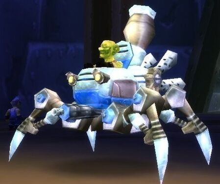 A Spider Tank in World of Warcraft, piloted by a Leper Gnome
