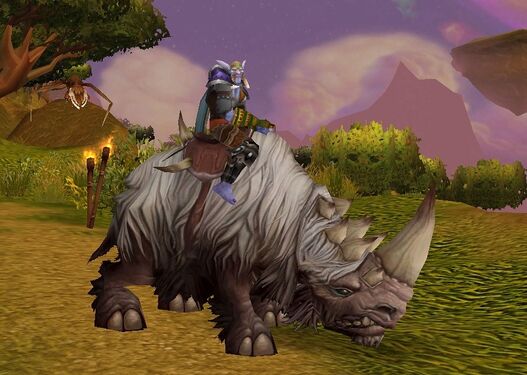 A wooly white rhino mount in World of Warcraft
